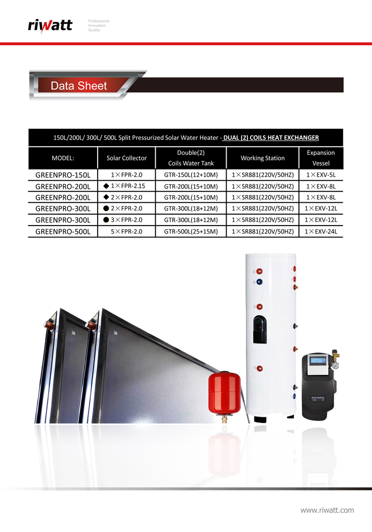Precio de fabricante del calentador de agua solar de panel plano de 150L 200L 300L