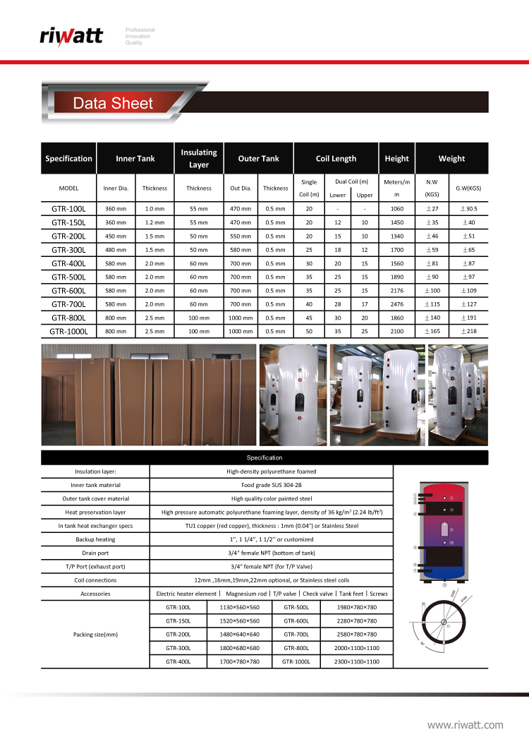 hot water tank specification