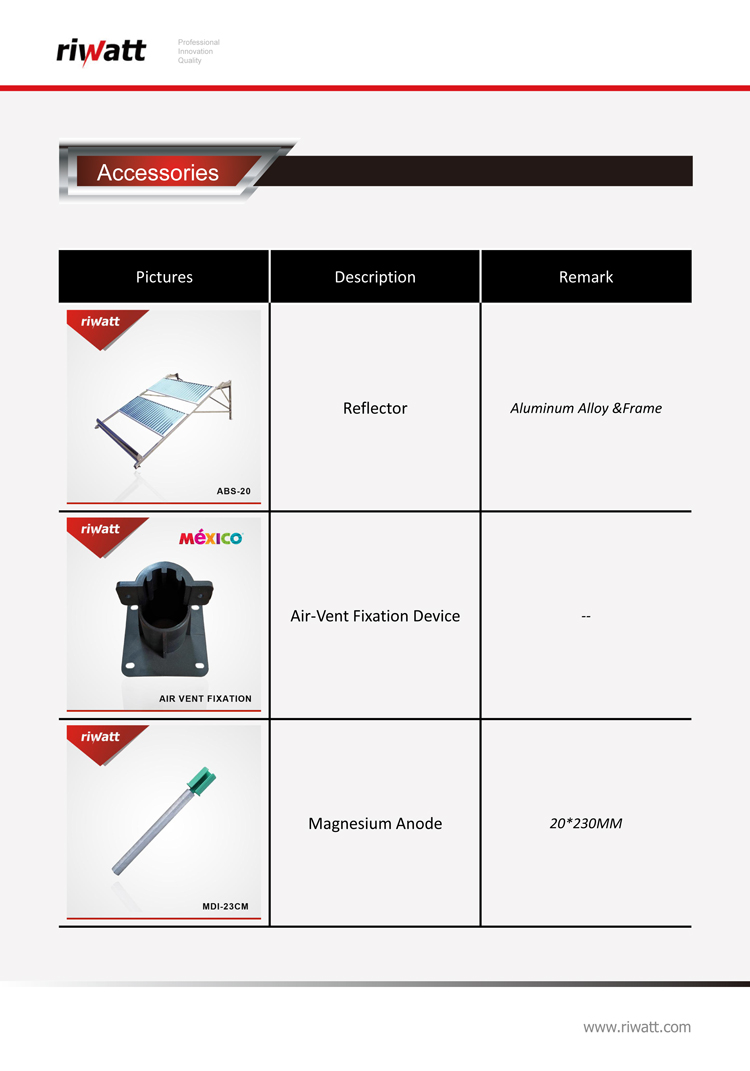 solar water heater accessories