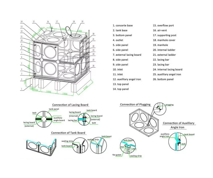 10 m3 cubic stainless steel water tank structure