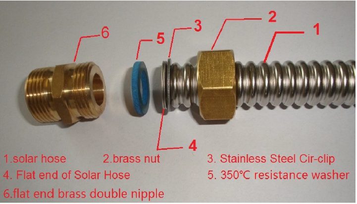 Screw the Brass nut ,washer and the brass double nipple together with spanner.