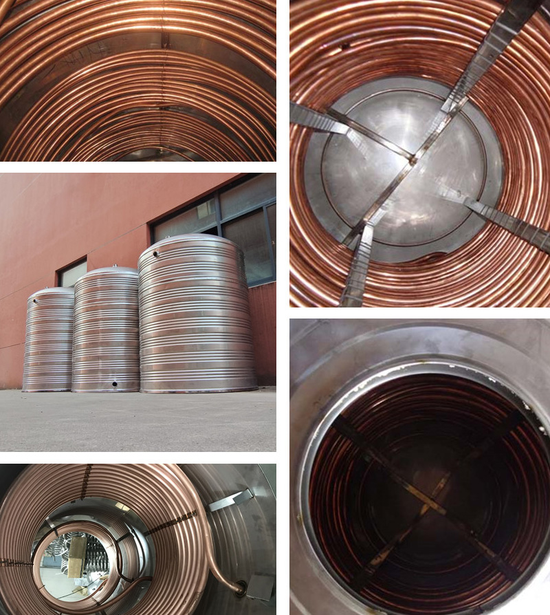 stainiless steel water tank with copper coil heat exchanger