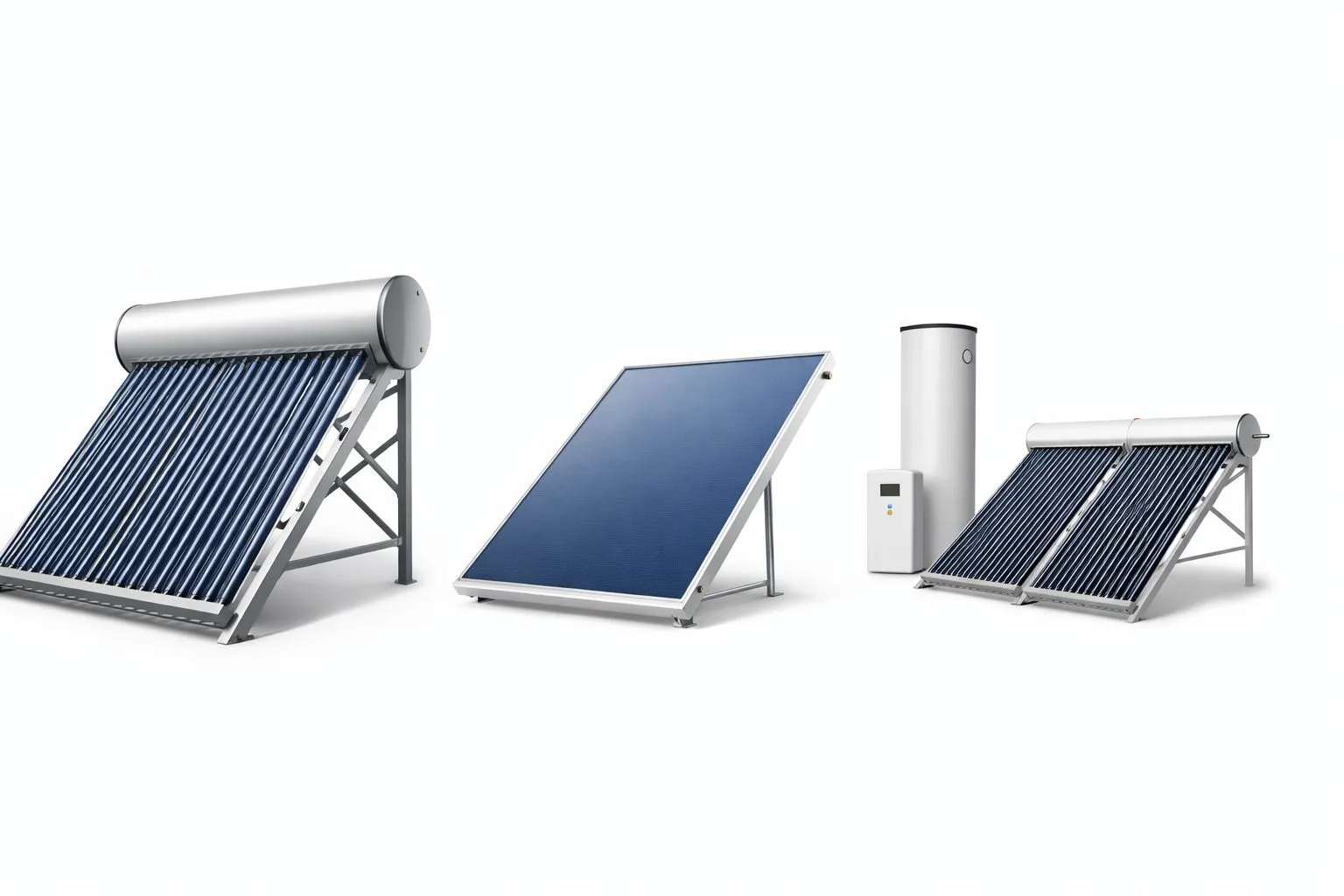 Different types of solar water heater systems display